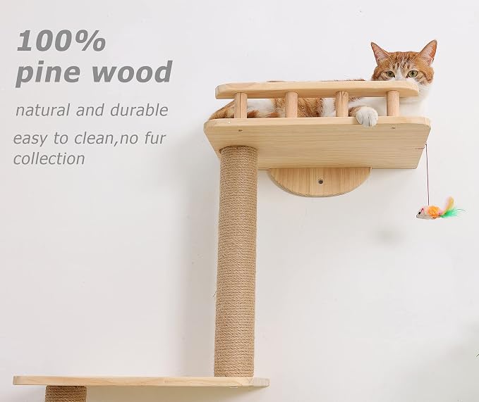 Cat Tree Wall Mounted with 4 Levels Shelves, 73" Wood Corner Tower Inside Kitten Scratching Post for Climbing,Perching and Lounging (Left to Right) - Image 7