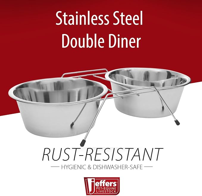 Jeffers Pet Low Profile Stainless Steel Double Diner Pet Bowls with Non-Skid Frame – Dog Bowls & Cat Bowls for Food, Water, Milk, Wet or Dry Pet Food, Puppy, Kitten Feeding Station Set - 64 oz - Image 3