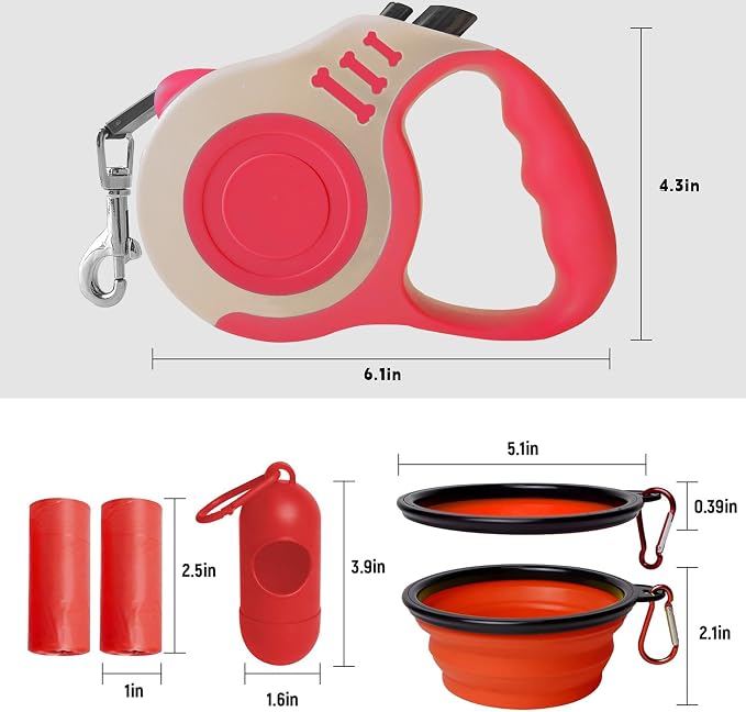 Retractable Dog Leash Automatic Telescopic Tractor Dog Tape | Pet Tape 10/16 FT Durable and Convenient, with Folding Bowl, Dispenser, Rubbish Bags, Suitable for Small and Medium Dogs - Image 2