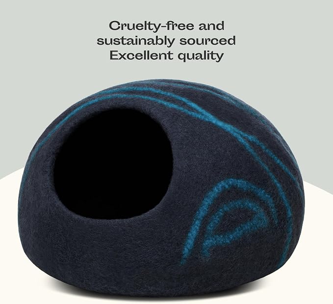 Cat Cave - Merino Wool Bed for Indoor Cats (Back Aqua, Large) | Cat Bed Enclosure, Premium Felt, Handmade, Super Soft, Lightweight, Breathable, Adjustable Shape - Image 5