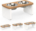 Elevated Dog Bowls, Waterproof Raised Dog Bowl for Medium Dogs, HIPS Poly Lumber Stand with 2 Stainless Steel Bowls, Indoor & Outdoor Use (7'' Tall-40 oz Bowl, Teak - White) by JoyoPawFamily