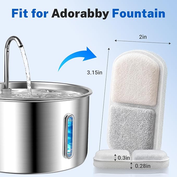 6 Pack Cat Water Fountain Replacement Filters and Sponges | For Adorabby 135oz/4L Pet Fountain and Dog Water Dispenser - Image 5