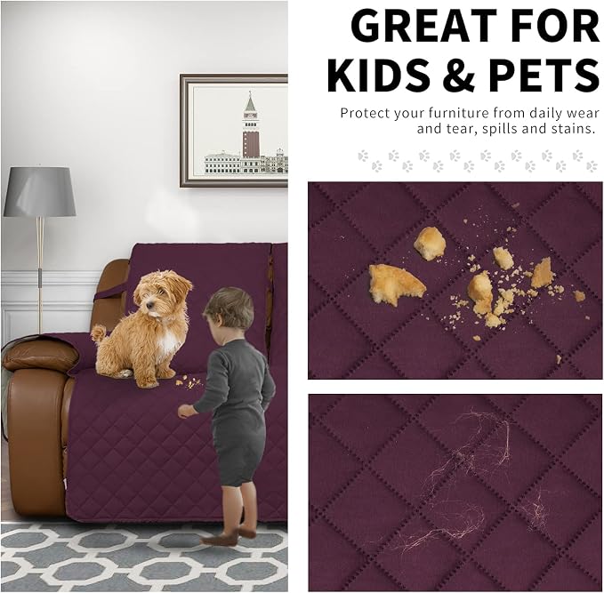 Easy-Going Reversible Couch Cover for 2 Seat Recliner Sofa, Wine/Beige | Washable Sofa Slipcover For Dogs, Sofa Cover For Loveseat Recliner, Furniture Protector, Pet Friendly - Image 3