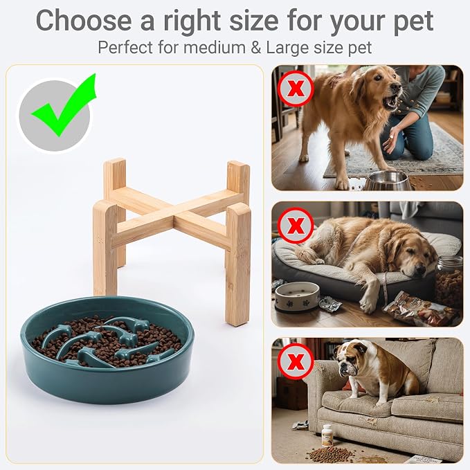 Ceramic Slow FeederDog Bowl for Medium Large Dogs,Heavy Weighted,Puzzle Eating Bowl Modern Maze (Stars Mark-Forest Green, 8.66in) - Image 3