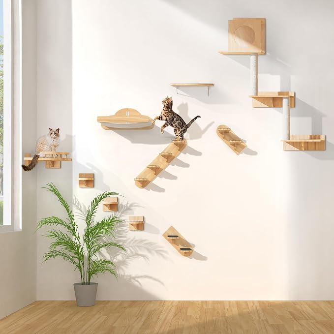 Wall Mounted Cat Hammock with 3 Climbing Steps,Pine Wood Cat Climbing Shelves & Perches up to 30lbs,Kitty Wall Shelf Furniture for Indoor Sleeping, Lounging,Climbing and Playing - Image 6
