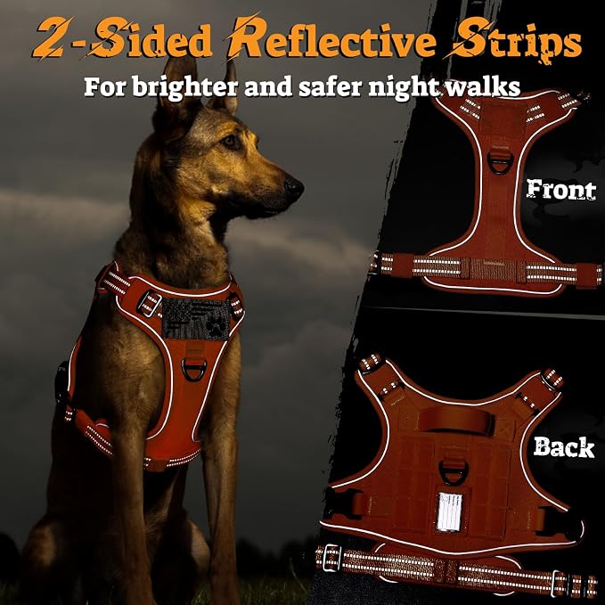 rabbitgoo Tactical Dog Harness for Small Dogs, No Pull Service Pet Vest | Military Molle System & Easy Control Handle, Adjustable and Reflective for Walking and Training, Orange, Small - Image 9
