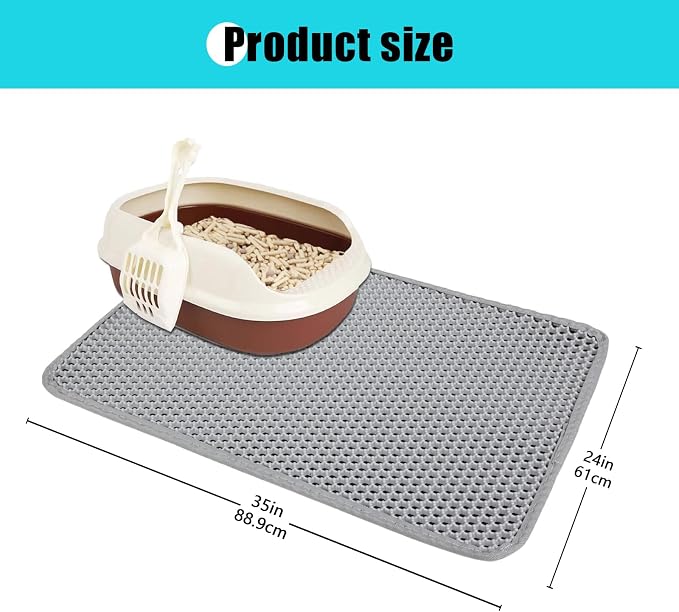 Cat Litter Mat 30"x24", Double Layer Waterproof Litterbox Mat, Gray | Non-slip backing, washable for easy cleanup, traps stray litter with waterproof honeycomb large grid that is urine-proof. - Image 5