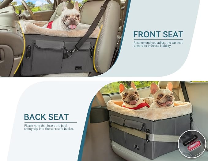 Petsfit Dog Car Seat for Medium Dogs or 2 Small Dogs, Upgraded Dog Booster Car Seat for Front and Back Seats with 2 Safety Leashes (Medium, Deep Grey) - Image 2