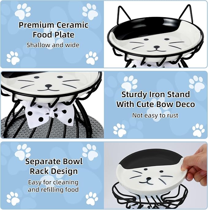 Set of 2 Elevated Ceramic Cat Bowls, Detachable, Black | Detachable Design Easy Cleaning Whisker Friendly Non-Slip Base Premium Ceramic - Image 3