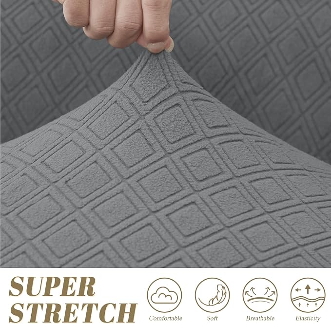 ALIECOM Corner Sectional Couch Covers Washable Sofa Cover L Shaped Couch Cover for Dogs Pets Stretch Soft Sectional Slipcovers with Non Slip Strips U Shape Furniture Protector (French Grey, Small) - Image 4