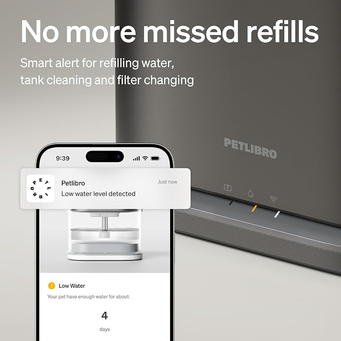 PETLIBRO Upgrade Cat Water Fountain Stainless Steel Tray, Dockstream 2 Cat Fountain Indoor, 3L/101oz Auto Cat Fountains for Drinking, App Monitoring Pet Water Fountain Dog, 5G WiFi Cat Water Dispenser - Image 5