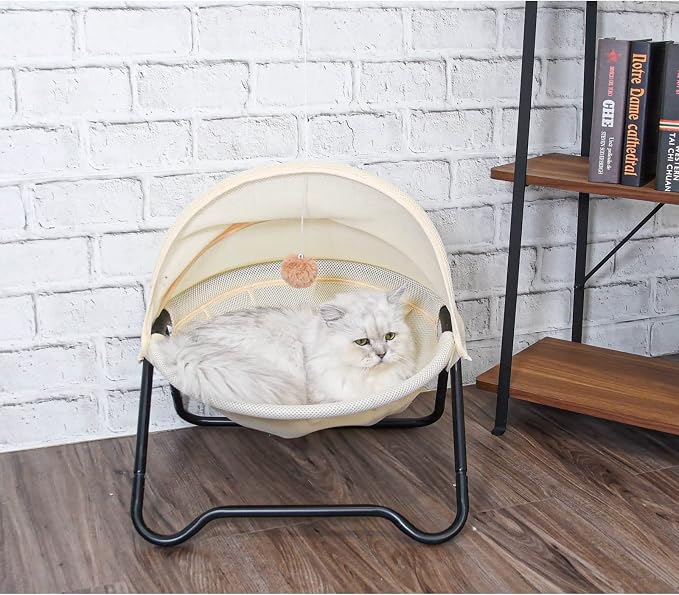 Cat Bed, Pet Hammock Bed for Cats and Dogs, Comfortable and Breathable Elevated Cat & Dog Nest, Easy to Assemble, Cover Removable and Washable, Suitable for Indoor and Outdoor Use (Cream) - Image 7