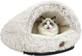 YooxArmor Round Covered Cat Bed Cave Dog Bed for Small Medium Pets,Brown,S | Cozy,Washable,Windproof,Hooded Cat Bed Cave,Self Warming Anti-Anxiety House with Fluffy Cover by YooxArmor