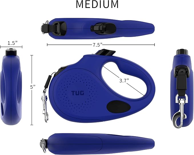 TUG Oval 360° Tangle-Free Retractable Dog Leash with Integrated Waste Bag Dispenser (Medium, Blue) - Image 3