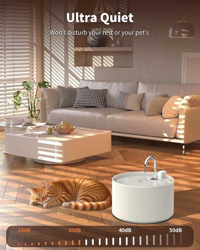 Ceramic Cat Water Fountain, 2.2L/74oz Cat Drinking Fountain | Quiet Pet Fountain for Indoor Cats and Small Dogs, BPA-Free Ceramic, Easy to Clean - Image 2