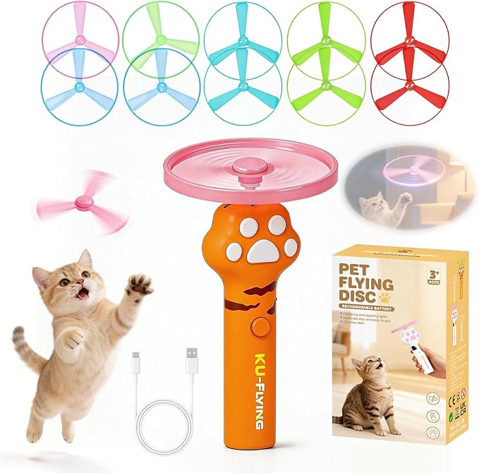 Cat Toy Disc Launcher,Rechargeable Interactive Cat Fetch Toy with 10 Discs | Cat Toys for Indoor Cats,Flying Cat Enrichment Toys for Adult Kittens Dog Playing,Hunting Tracking Toys for Outdoor Indoor by Unknown
