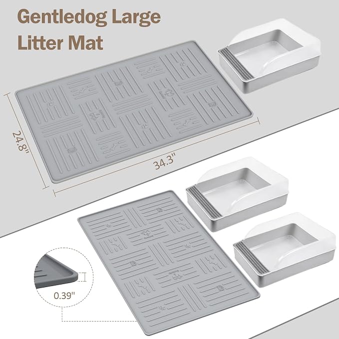 Silicone Cat Litter Mat, 34" X 25" Litter Box Mat, Dark Grey | SiliconeLitter Trapping Mat, Soft and Waterproof - Image 2