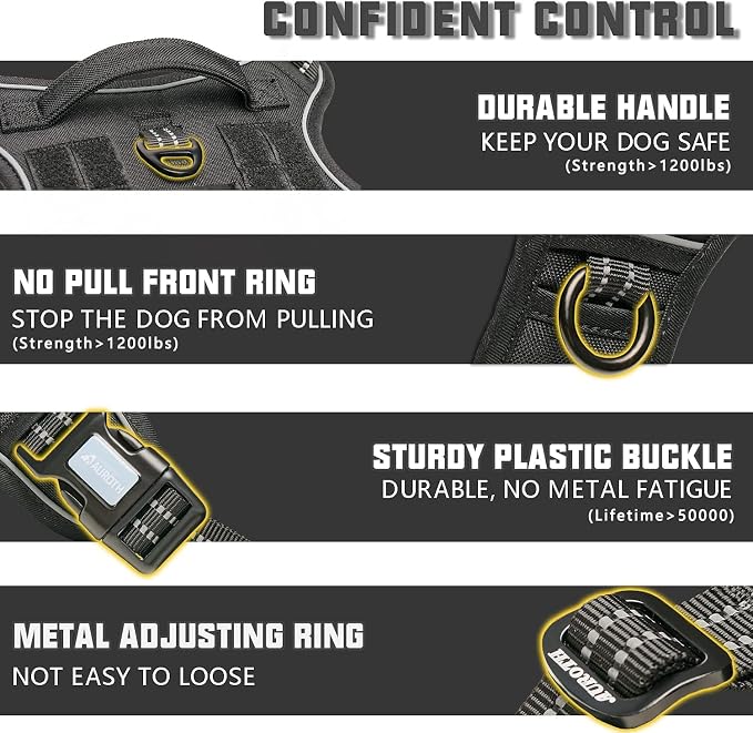 AUROTH Tactical Harness for Small Medium Dogs No Pull Adjustable Pet Harness Reflective K9 Working Training Easy Control Vest Military Service Dog Harnesses Black M | Heavy Duty with Handle, Breathable Padded, Reflective, Military K9, Easy Control for ... - Image 3