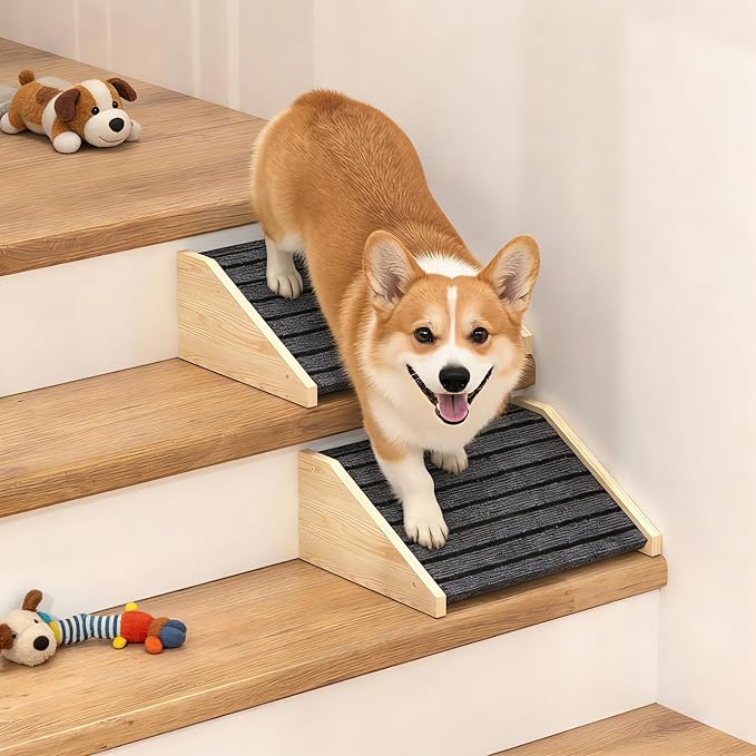 2 Pack Dog Ramp for Stairs, Upgraded Widened Non-Slip Dog Stairs for Small Medium Dogs, Wooden Pet Steps for Staircase, Steps and Stairs Assist for Injured & Aged Pets by TIMHAKA