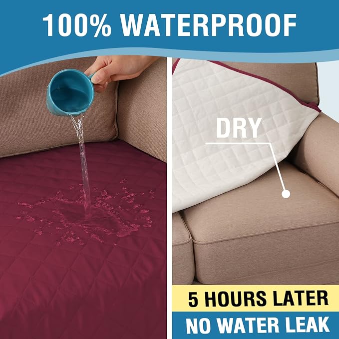 H.VERSAILTEX Couch Cover for Dogs Washable 100% Waterproof Sofa Cushion Cover Dog Bed Cover Non-Slip Pet Blanket for Sofa Cushion Protector, 35" x 82", Burgundy - Image 4