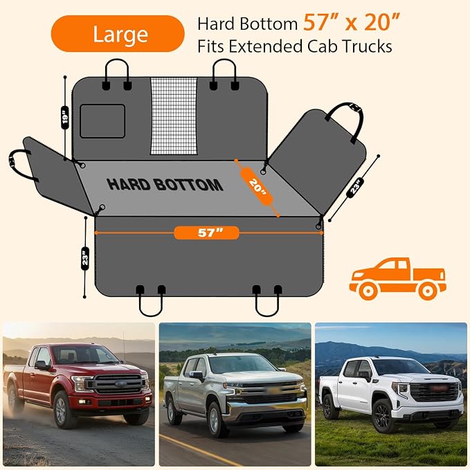 URPOWER PU Leather Hard Bottom Dog Seat Cover for Extended Cab Trucks | 500 lbs Support, 45% More Space, Waterproof, Scratch Resistant, Non-Slip, Mesh Window, Easy Care, Dog Seat Belt Included - Image 5