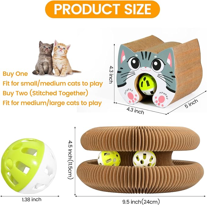 Kitty Kurls Magic Organ Cardboard Cat Scratcher Toy with 2 Balls, Brown | Upgraded-Magnetic, Mental & Physical Exercise, Multi-Shape Flip, Interactive Cardboard Cat Toy for Indoor Kitten/Cats,M, 1PCS - Image 7