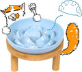 Slow Feeder Bowl, 6.3″ Elevated Cat Bowl with Stand, Melamine Wide Shallow Food Bowl, Whisker-Friendly Raised Plate, Wet Food Feeder for Slow Eating (Blue) by FullCharm