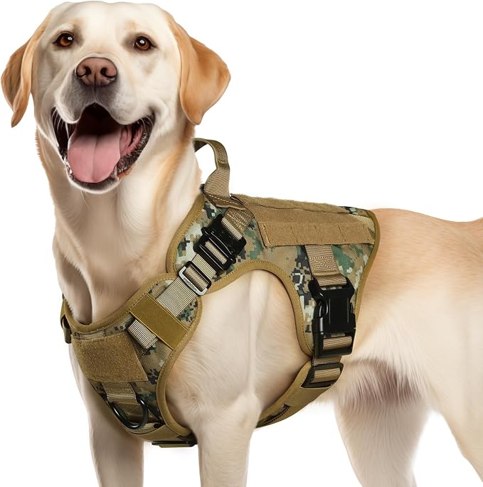 rabbitgoo Tactical Dog Harness for Medium, Heavy Duty Military No Pull Vest | Sturdy Metal Buckles, 5 Adjustments, Molle System, Powerful Pullers for Training, Hunting, Outdoor, Brown Camo, Medium by rabbitgoo