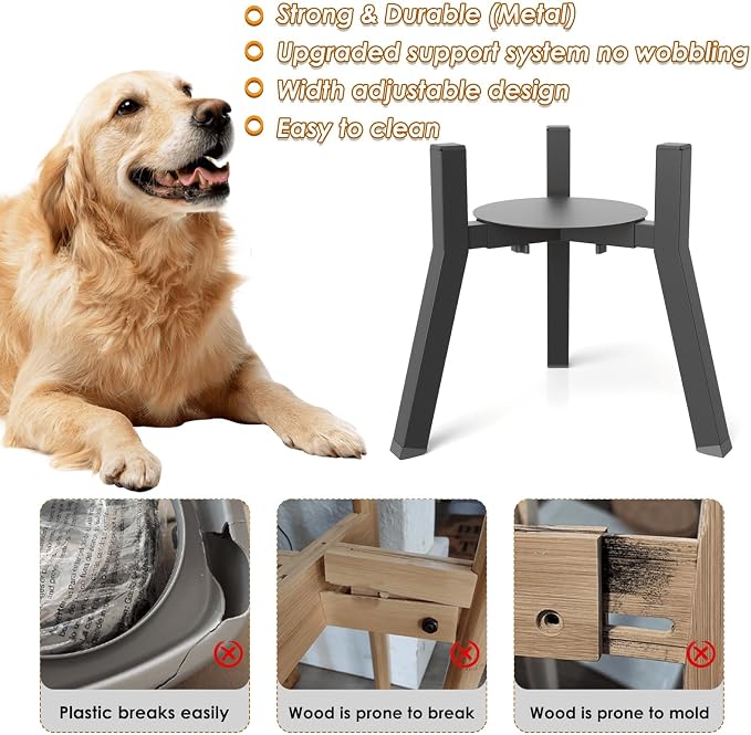 Elevated Dog Bowl Stand for Large Dogs with Tray, Adjustable Width 7-10.6", Raised Food Water Bowl Stand, Bowl NOT Included - Image 6