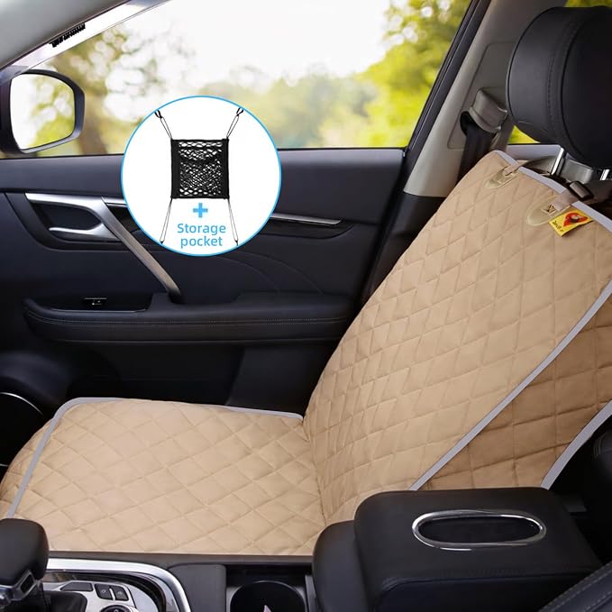 Bark Lover Deluxe Dog Seat Cover for Front Seat-More Durable Spill-Resistant Front Seat Protector, High Heat Resistant and Nonslip Front Seat Cover for Dogs Kids, Universal Size (Warm Beige,1 Pack) - Image 4