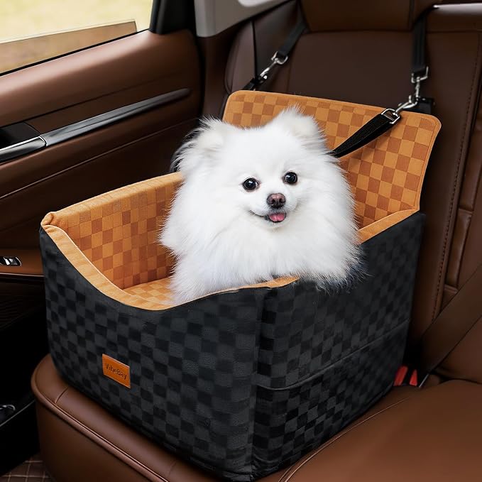 Dog Car Seats for Small Medium Dogs Up to 35lbs | Elevated Dog Booster Seat with Detachable Washable Cover & Cushion | Memory Foam Pet Car Travel Seat with Safety Belt and Storage Pockets by Unknown