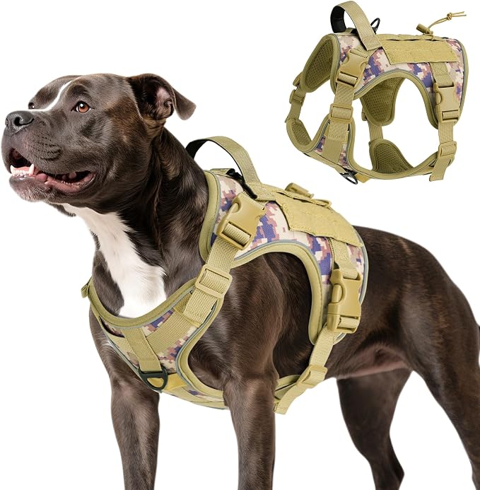 VavoPaw Heavy Duty Tactical Dog Harness for Medium Dog, No Pull Adjustable | Pet Harness Reflective Service Training Easy Control Pet Vest Military K9 Working Dog Harnesses（Desert Camouflage, M） by VavoPaw