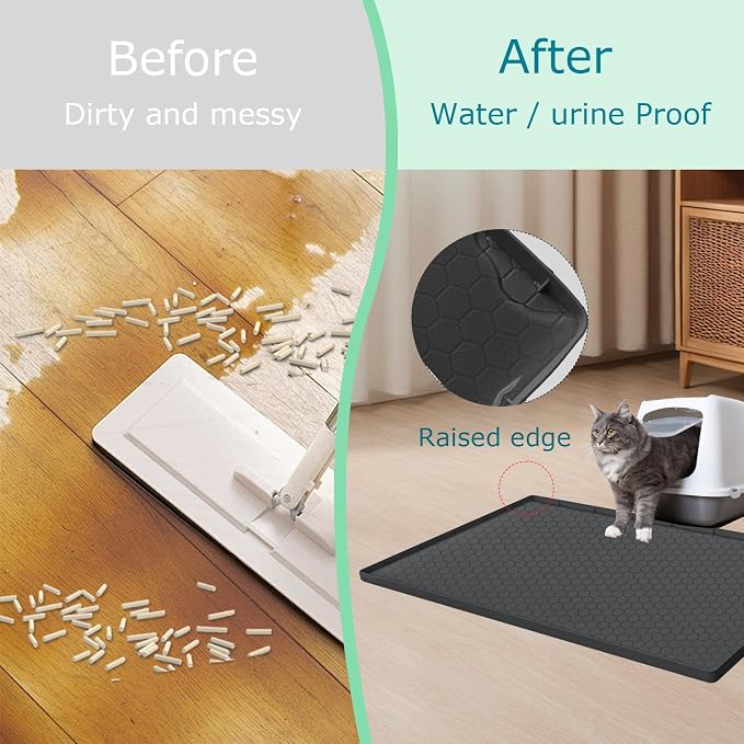 Cat Litter Mat for Litter Box, Silicone Large Cat Litter Trapping Mat - 37x22 in, Waterproof & Non-Slip, Durable & Easy Clean, Black - Image 5