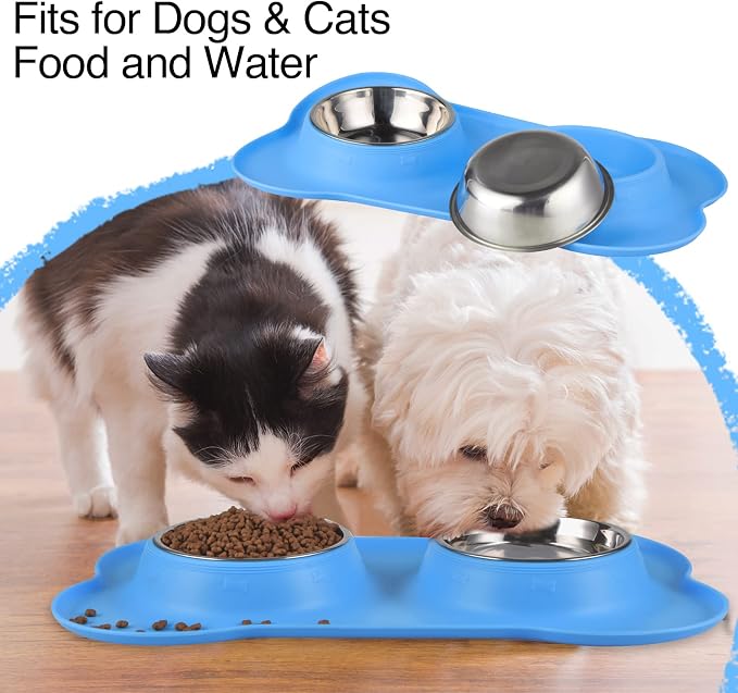 Dog Bowls 2 Stainless Steel Bowl for Pet Water and Food Feeder with Non Spill Skid Resistant Silicone Mat for Pets Puppy Small Medium Cats Dogs - Image 6