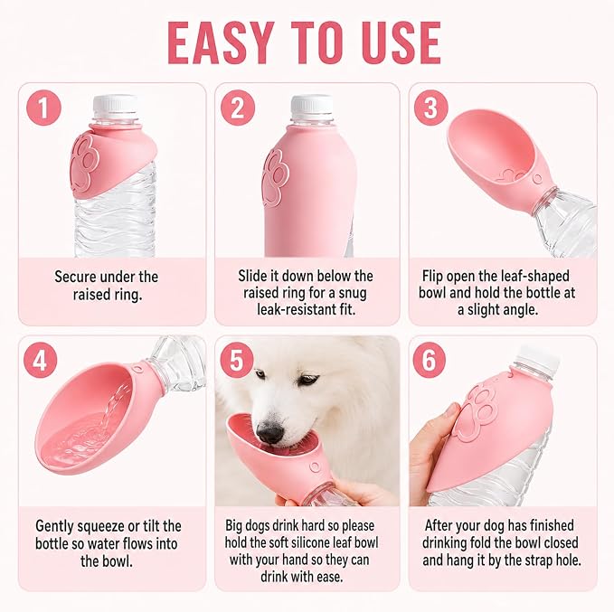 Portable Dog Water Bottle Attachment, Slip-On Pet Water Bowl,Dog Water Bottle for Standard Water Bottles Easy to Install,Leak Proof Outdoor,Pet Water Feeder Bowl - Image 4