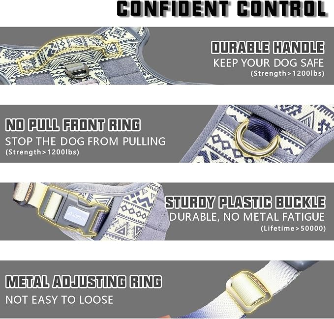 AUROTH Dog Harness for Large Dogs, No Pull Tactical Dog Vest with 2 Clips | Easy Control with handle, Adjustable, Reflective, Military K9, for German Shepherd Husky Walking, Bohemia Grey, Large - Image 3
