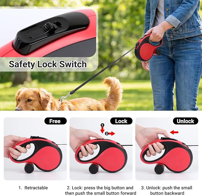 Segarty 16 Ft Retractable Leash with Waste Bag Dispenser, 5m Dog Leash Anti-Slip Handle and 360°Tangle-Free Retraction for Pets up to 66 lbs, Dogs Walking Accessories with One-Handed Brake Pause Lock - Image 4