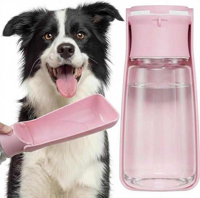 Portable Dog Water Bottle for Walking – 19oz / 12oz Foldable Pet Water Dispenser for Puppies, Medium & Large Dogs – Leak Proof Travel Water Bowl for Small Animals Dog Accessories(12OZ Pink) by FORWH