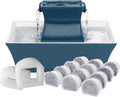 PetSafe Drinkwell Pagoda Ceramic Fountain, 70 oz, 2 Streams, Extra Filters | 2 Falling Water Streams Encourage Hydration, Cat & Small Dog Water Fountain, 4-Pack Carbon Filters and 2-Pack Foam Filters by PetSafe