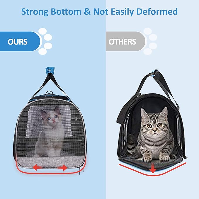 Cat Carrier for Cats up to 20 Lbs, Soft-Sided Escape Proof | Top Load Pet Crate for Medium to Big Kitten Small Puppy Transport with Unique Side Bag, Home Outdoor Car Travel, Medium Blue - Image 5