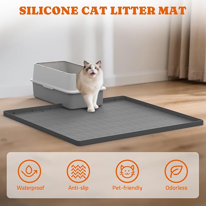 Pawtners Silicone Cat Litter Mat 34 x 22 in, Easy to Clean | Non-Slip Kitty Litter Mat for Floor, Waterproof & Urine-Proof Cat Litter Mat Litter Trapping Mat, Soft on Kitty Paws - Image 2