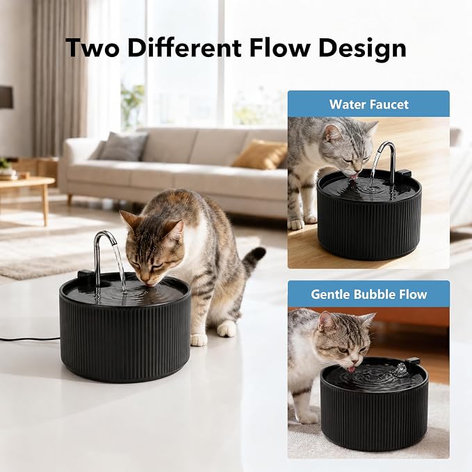 2.2L Ceramic Pet Fountain –Porcelain Pet Water Fountain & Little Dog Drinking Bowl– Automatic Cat Water Dispenser （Black） - Image 5