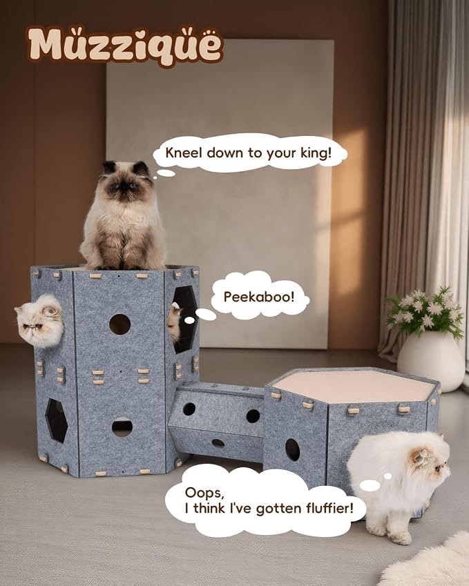 Thickened Felt Cat House, with Hair Brush, Large Cat Castle, Cat Tunnel Bed | Indoor Cats DIY Connectable Expandable Modular Pet Condo, Kitten Hideaway Play Cave, Enclosed Sturdy Multi Rabbit/Puppy Cube - Image 6