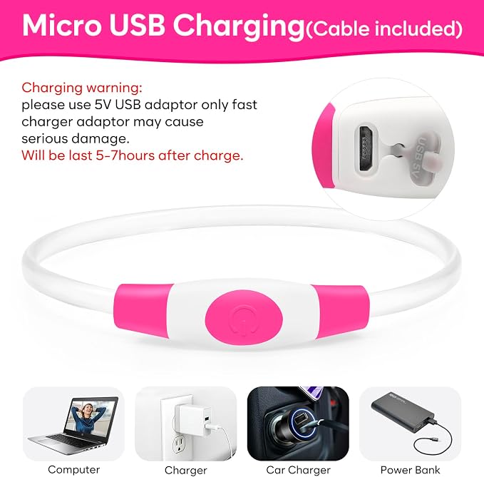 Light Up Dog Collar 2-Pack, USB Rechargeable for Small to Large Dogs | Rechargeable LED Glow Dog Collar with 3 Light Modes, Waterproof, Adjustable 12–25 Inches for Safe Night Walking - Image 4