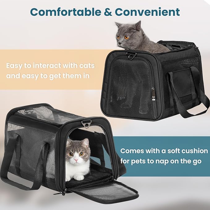 PETSFIT Soft-Sided Cat Carrier, Airline Approved | For Travel, 3 Carrying Ways, Lightweight and Ventilation on 5 Sides, Escape Proof, With Soft Fleece Pad - Image 7
