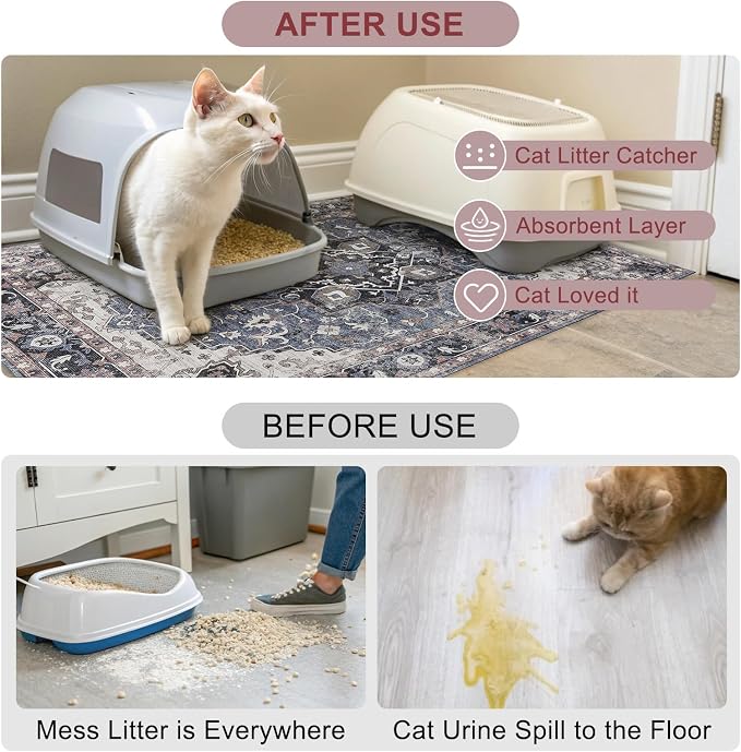BEAUTYZOO Cat Litter Box Mat,32"x 45" Large Litter Trapping Mat, Waterproof | Non-Slip Litter Mats for Floor Scatter Control,Absorbent Urine-Proof,Soft on Paws & Easy to Clean,Indoor Cats Toilet Training - Image 4