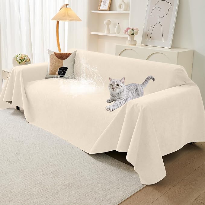 Warmstar Couch Protector from Cat Claws, Waterproof Couch Cover Anti Slip,Couch Cover 3 Cushion Sofa Washable,Anti-Scratch Pet Sofa Cover Heavy Duty,91"X134", Beige by Warmstar