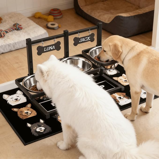 Elevated Dog Bowls for Large Dogs, 6 Height Adjustable Raised Stand with Mat, Two Signature Cards and Three 1700ML Bowls, for Large Breed and Multi-Pet Households - Image 7