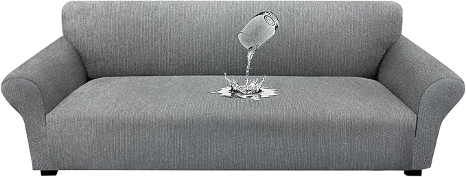 Waterproof Couch Cover, Stretch Non-Slip Oversized Sofa Slipcover with Elastic Bottom Stay-in-Place - Leakproof Furniture Protector for Kids & Pets - Washable (Oversized Sofa, Light Gray) by Unknown