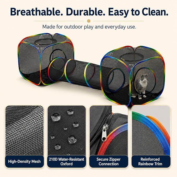Outdoor Rainbow Cat Enclosures Playground,Outside House for Indoor Cats Include Portable Tent, 2 Way with 2 Cube Tunnel, for Kitty and Small Animals,Within Storage Bag - Image 5